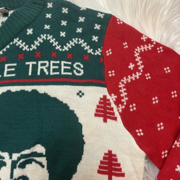Bob Ross Ugly Christmas Sweater Adult MEDIUM M Painting Holiday Trees Afro NEW - Picture 8 of 12
